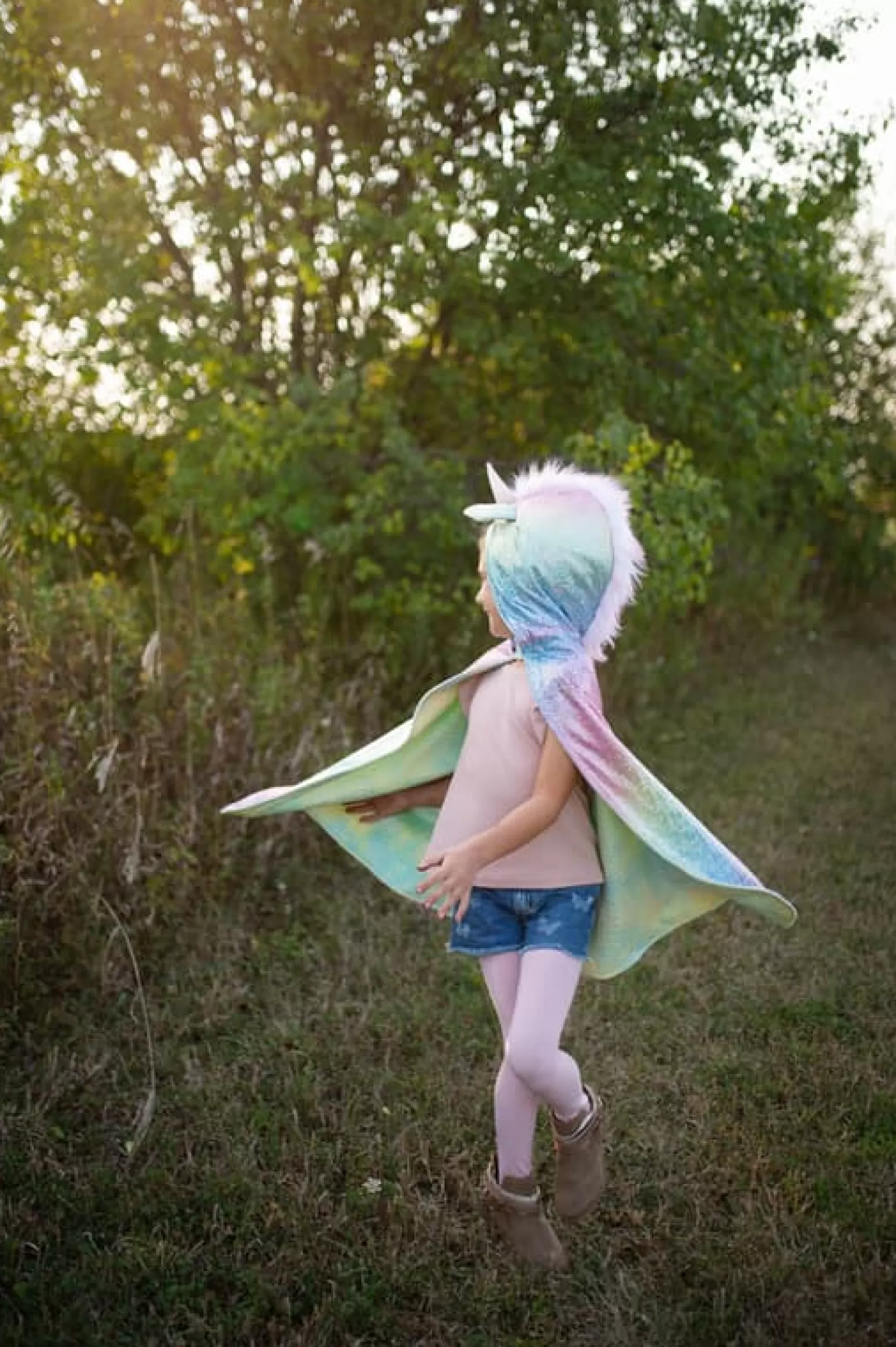 Great Pretenders - Reversible Unicorn & Dragon Cape In Green