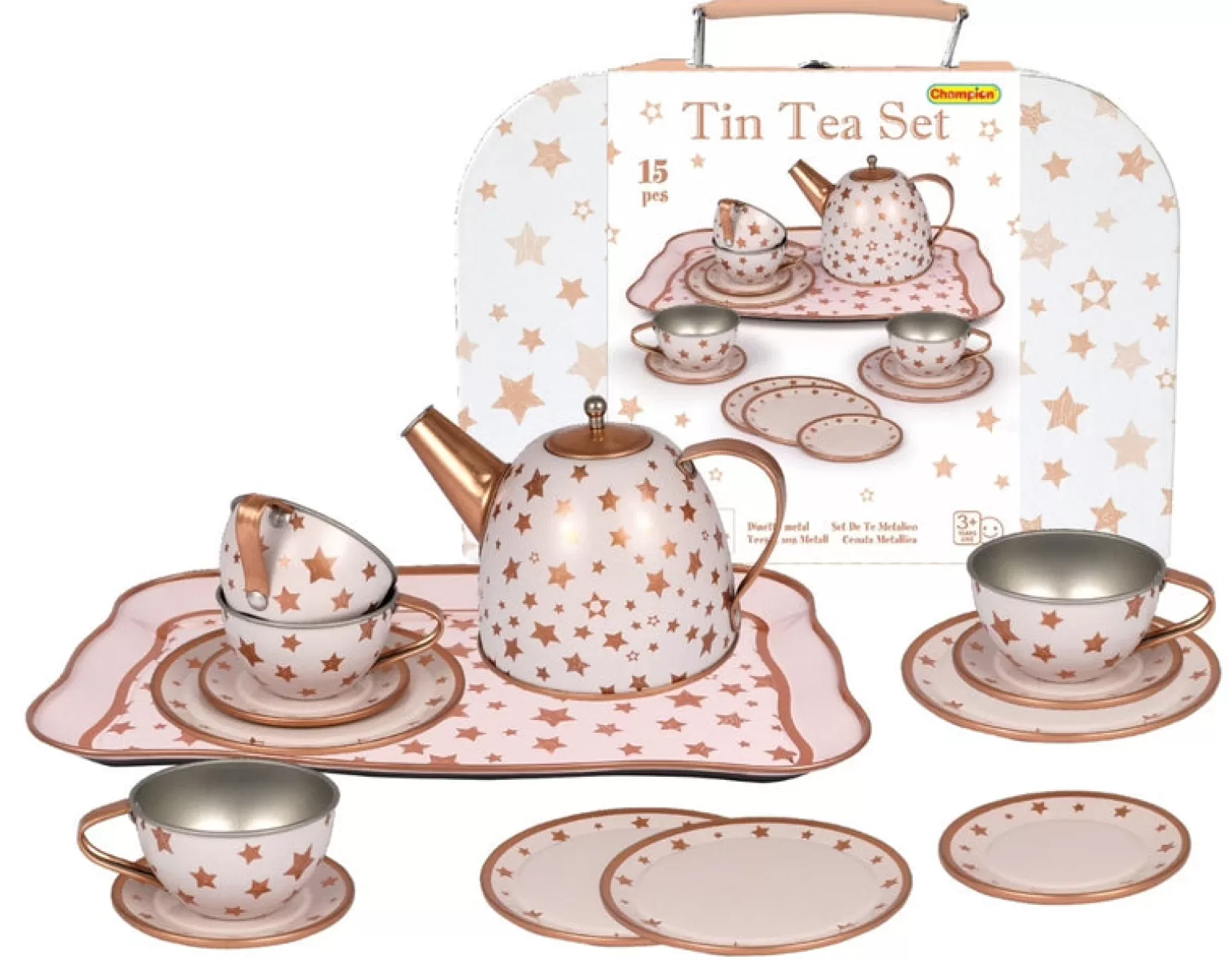 Best Sale Tin Tea Set Gold Star Pattern In Multi Colour Print Pretend + Imaginative Play
